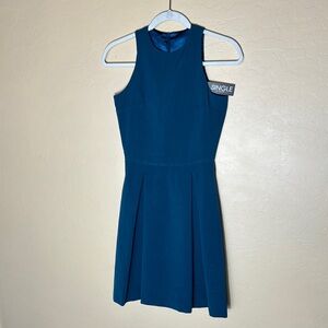 Single Blue Fit and Flare Halter Mini Dress